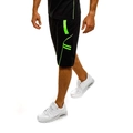 Herren Schnelltrocknende Sportshorts mit grünen Seitenstreifen und schwarzem Sportshirt - L / Schwarz