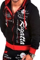 Close-up of men's zip hoodie with vintage letter prints and black-red contrast design - M / American Vintage Letter Style / Black and Red