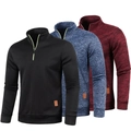 Men's quarter-zip knitted sweater set in black, grey blue and red colors - S / Tops / Black (Navy) Wine Red