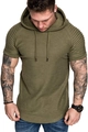 Detail of army green hooded t-shirt showing shoulder ribbing and knitted texture - M / Tops / Army Green
