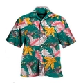 Close-up of tropical floral print on dark green short sleeve Hawaiian shirt for men - S / Dark Green Colorful Tropical Leaf Pattern (ZT165-17)