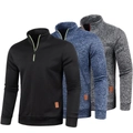 Men's quarter-zip fleece pullover set in black, blue and grey colors with leather tag - S / Tops / Black (Navy) Heather Gray