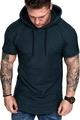 Macro detail of the dark blue hooded T-shirt showing ribbed sleeve texture and fabric - M / Tops / Dark Gray