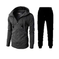 Men's dark gray hooded zipper track jacket with black slim fit sports pants set - Dark Gray (Top And Pants)