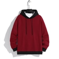Sweat à capuche bordeaux et noir pour homme avec cordon contrasté et style multicouche - S / Hauts / Bordeaux