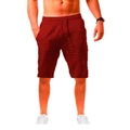 Dettaglio pantaloncini rossi in cotone e lino con vita elastica e coulisse bianca - Borgogna