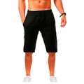 Short décontracté en coton et lin noir pour homme avec cordon de serrage réglable - S / Noir
