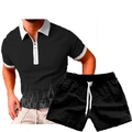 Dettaglio del set polo con colletto a zip bianco e stampa a fiamma grigia sul bordo - S / Fiamma Grigio Nero