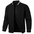 Men's black zip-up jacket with diamond quilted pattern and striped baseball collar - S / Tops / Black