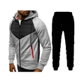 Survêtement décontracté pour homme avec veste à capuche grise et pantalon de sport noir - M / Gris clair