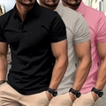 Schmal geschnittene Herren-Poloshirts im Set in Schwarz, Beige und Rosa mit Rippenstruktur - S / Schwarz, Hellgrau und Rosa