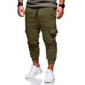 Pantalon cargo de jogging vert armée pour hommes avec cordon et poches latérales - Vert Armée