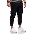 Men's black cargo joggers with elastic drawstring waist and side flap pockets - M / Black