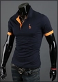 Polo homme bleu marine avec bordures orange contrastées et broderie girafe - XXL / Bleu marine