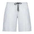 Detail of men's casual shorts showing elastic waistband and grey geometric 3D print - XS / Bottom (Geometric Cross Twill Print-ZK87-7) / Light Gray