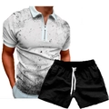 Detailed view of men's polo set featuring grey distressed abstract texture and zip collar - S / Gray Distressed Texture