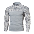 Men's tactical camouflage long sleeve jersey with quarter-zip collar and camouflage sleeves - S / Tops / Light Gray