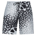 Detail of men's summer shorts showing elastic waistband with drawstring and 3D geometric print - XS / Bottoms / Black Geometric Patchwork (ZK87-16)