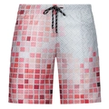 Detail of red and white geometric gradient beach shorts with adjustable drawstring - XS / Bottoms / Red and White Gradient Geometric Grid (ZK87-17)