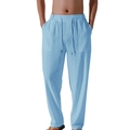 Men's casual linen pants in light blue featuring a drawstring elastic waist and straight cut - S / Blue