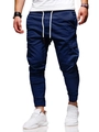 Detailed view of navy blue cargo joggers featuring elastic drawstring waist and side pockets - M / Navy Blue