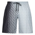Detail of men's summer shorts showing 3D patchwork patterns and adjustable drawstring - XS / Bottoms / Black White Grey Patchwork Polka Dot (ZK87-19)