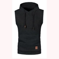 Men's slim fit hooded knit vest in dark grey fleece with adjustable black drawstrings - Black