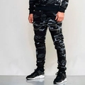 Pantalón jogger slim de camuflaje para hombre con cordón y bolsillos cargo con cremallera - M / Camuflaje Gris Oscuro