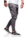 Detailed view of grey cargo joggers with drawstring waist and large side flap pockets - M / Dark Gray