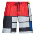 Detail of men's summer shorts showing elastic waist with black and white drawstring - XS / Bottoms / Red and Black Color Block Geometric Print (ZK87-22)