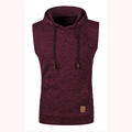 Men's burgundy hooded vest with knitted texture and stylish leather patch detail - Burgundy
