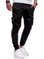 Detail view of men's black joggers featuring elastic waistband with drawstring and cargo pockets - M / Black