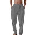 Men's casual linen pants in grey with drawstring waist and loose breathable design - Gray