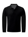 Classic black long-sleeved polo shirt for men featuring a textured waffle knit fabric - Black