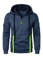 Detalle de sudadera con capucha azul marino con cremallera amarillo neón y bolsillo útil - S / Estilo Cremallera Amarillo Neón / Azul marino