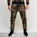 Pantalones jogger de camuflaje para hombre con cordón elástico y bolsillos con cremallera - M / Verde Camuflaje