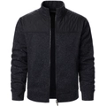 Detail der grauen Strickjacke mit schwarzen gesteppten Schultern und Metall-Reißverschluss - Schwarz