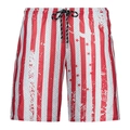 Detail of men's summer shorts showing red white stripes, star print and drawstring waist - XS / Bottoms / Stars and Stripes Print (ZK87-26)