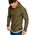Army green slim fit men's hoodie with pleated raglan sleeves and layered curved hem - XL / Army Green