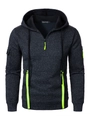 Detalle de sudadera con capucha gris oscuro para hombre con cremallera verde neón y bolsillos - S / Estilo Cremallera Verde Neón / Negro