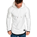Slim fit white men's hoodie with pleated raglan sleeves and curved contrast hem design - XL / White