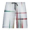 Close-up of elastic waistband with black and white drawstring on 3D printed plaid shorts - XS / Bottoms / Multi-color Plaid (ZK87-27)