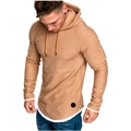 Slim fit khaki hooded T-shirt for men with pleated raglan sleeves and layered curved hem - XL / Khaki