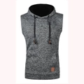 Slim fit men's hooded knit vest in marl grey with black contrast lining and leather accents - Dark Grey