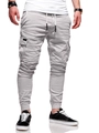 Detail of light grey cargo joggers featuring elastic drawstring waist and side patch pockets - Off-White