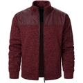Detailed close-up of wine red knitted zip cardigan with quilted shoulder patches - S / Tops / Burgundy