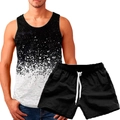 Men's summer sports set with black and white gradient tank top and drawstring shorts - Black White Dot Gradient Style (156-21)