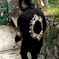Felpa streetwear nera da uomo con ricami floreali di rose dorate sulla parte posteriore - S / Nero