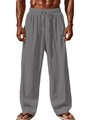 Men's loose fit hip-hop cotton linen trousers in grey with adjustable drawstring waist - Gray