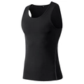 Detail of grey reinforced stitching and size S label on men's black compression vest - M / Black